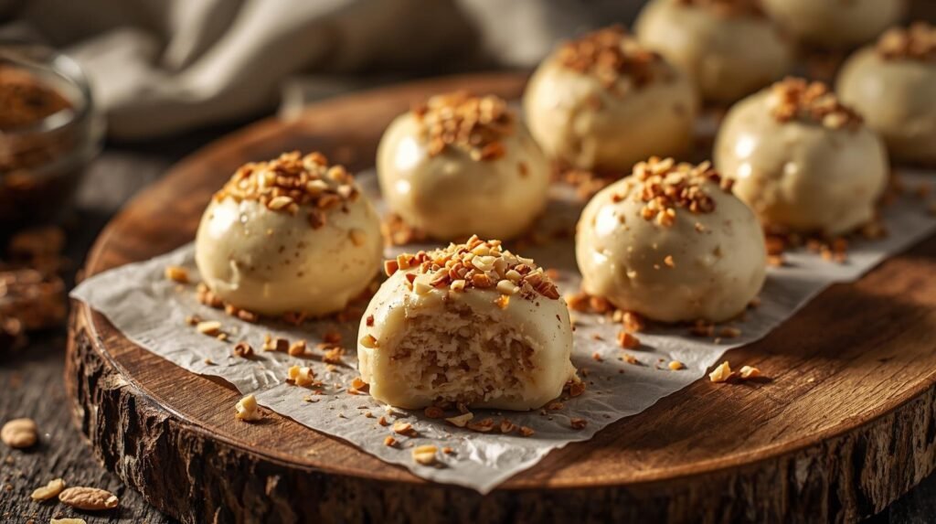 Keto Fat Bombs on a plate, creamy and topped with nuts, perfect for a low-carb, pure veg snack