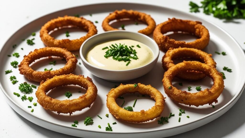 Crispy keto onion rings on a plate, pure veg