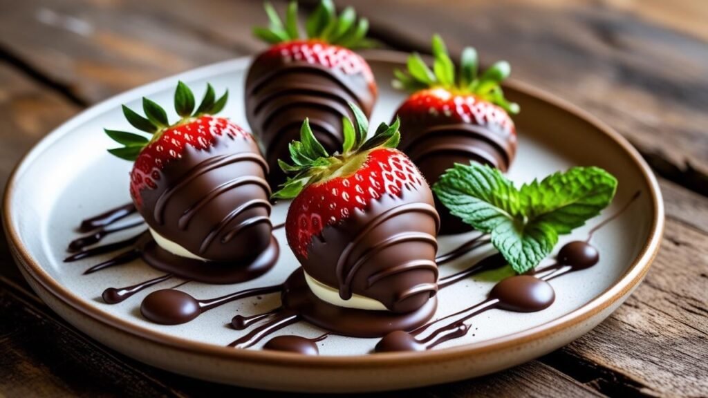 Keto chocolate covered strawberries with creamy cheese filling on a plate, perfect for a low-carb treat.